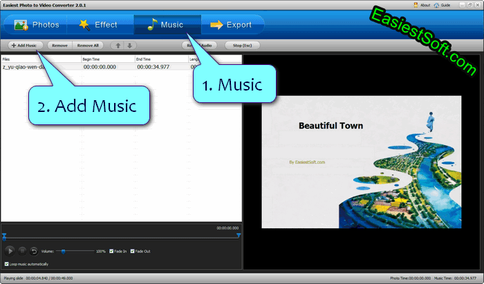Add music to Easiest Photo to Video Converter